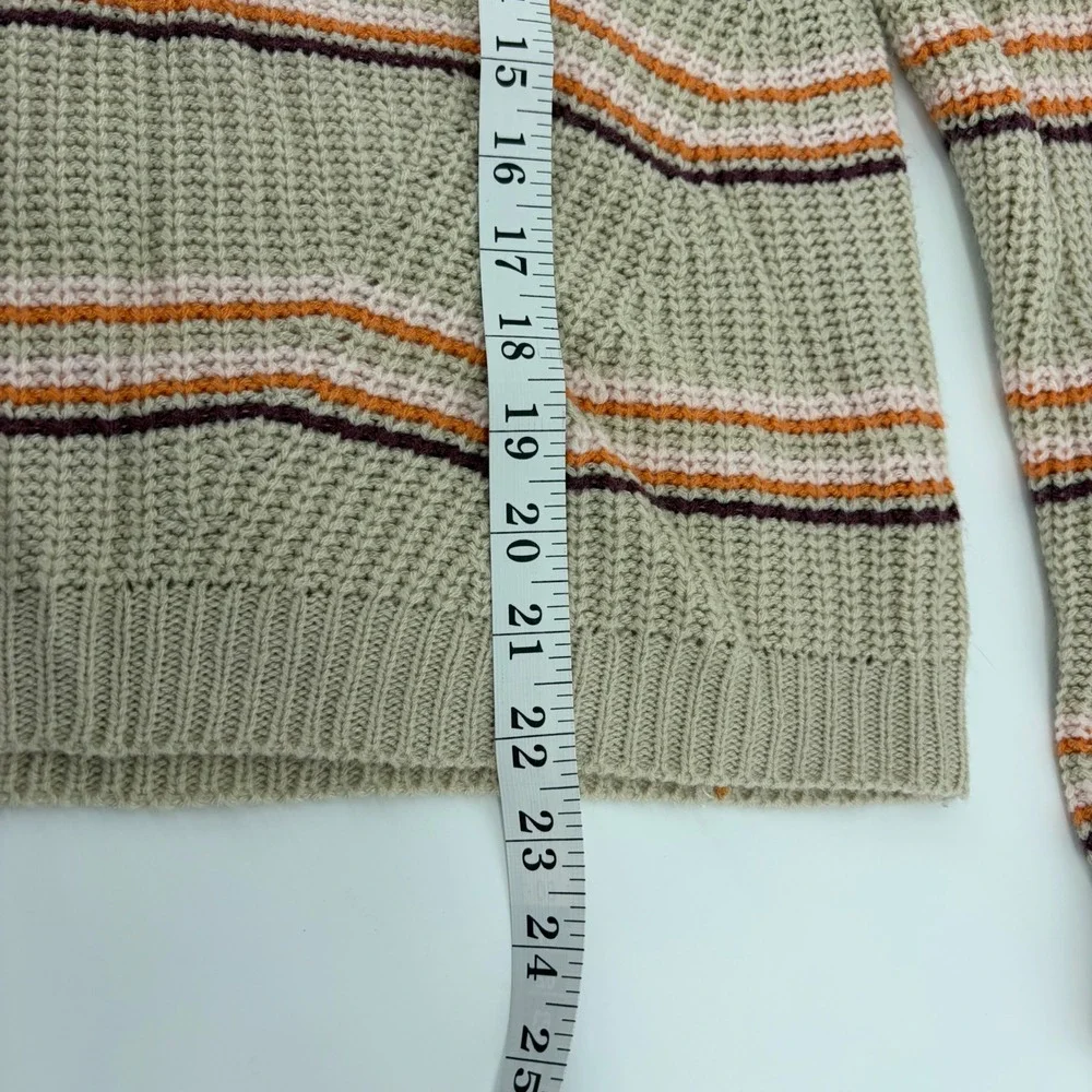 Maurices Medium Sweater Tan Striped Henley V-Neck‎ Button Shaker Knit Boho